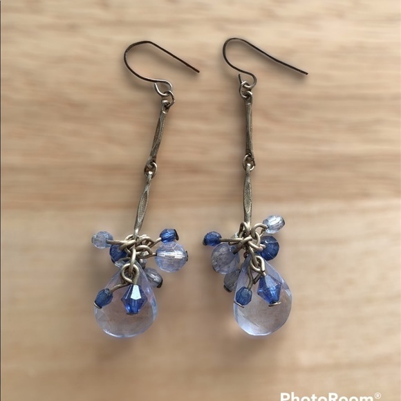 Blue and Clear Gem Like Dangle Earrings - Picture 1 of 6
